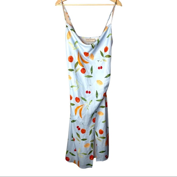 Finders Keepers CALYPSO MIDI DRESS size L US 8 blue with Allover fruit pattern - Picture 4 of 10